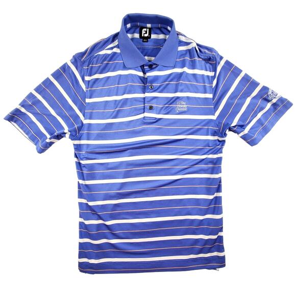 FootJoy Mens Short Sleeve Golf Polo Blue Striped Embroidered Small Honda Classic - Picture 2 of 9